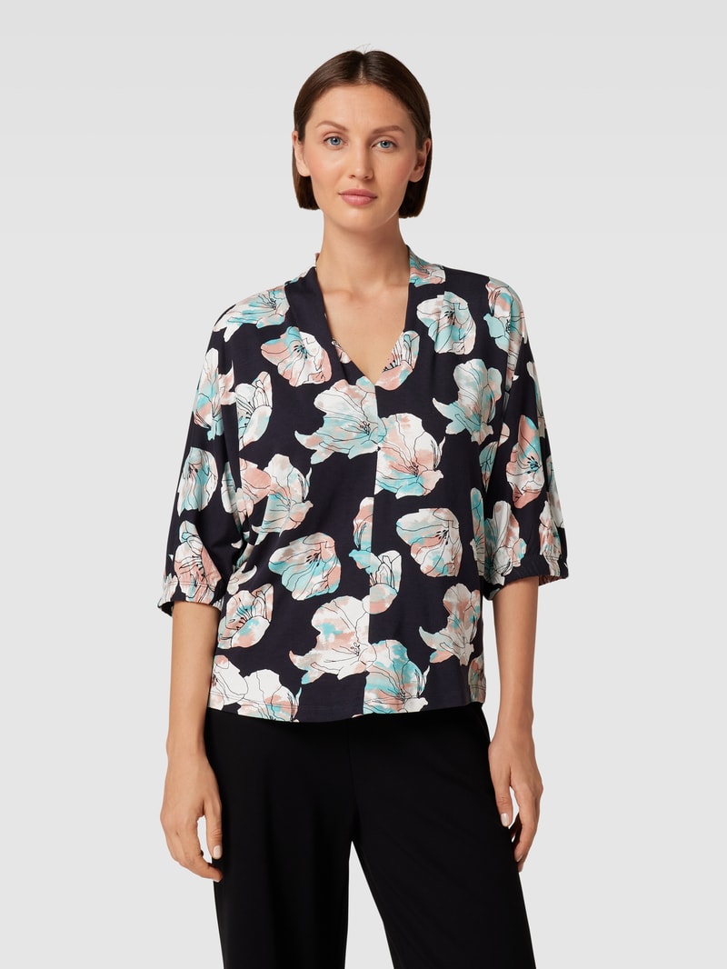 Bluse mit floralem Muster in marineblau