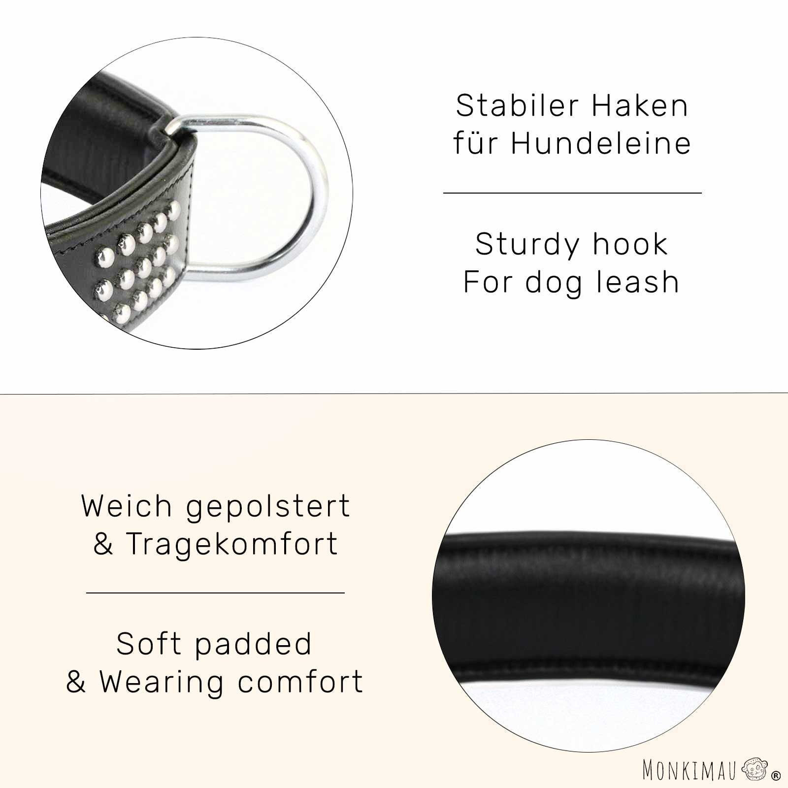 Monkimau Hunde-Halsband Hundehalsband aus Leder mit Nieten, Leder