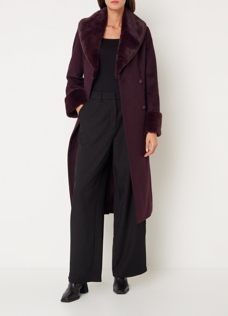 Phase Eight Zylah coat in wool blend with faux fur details and belt