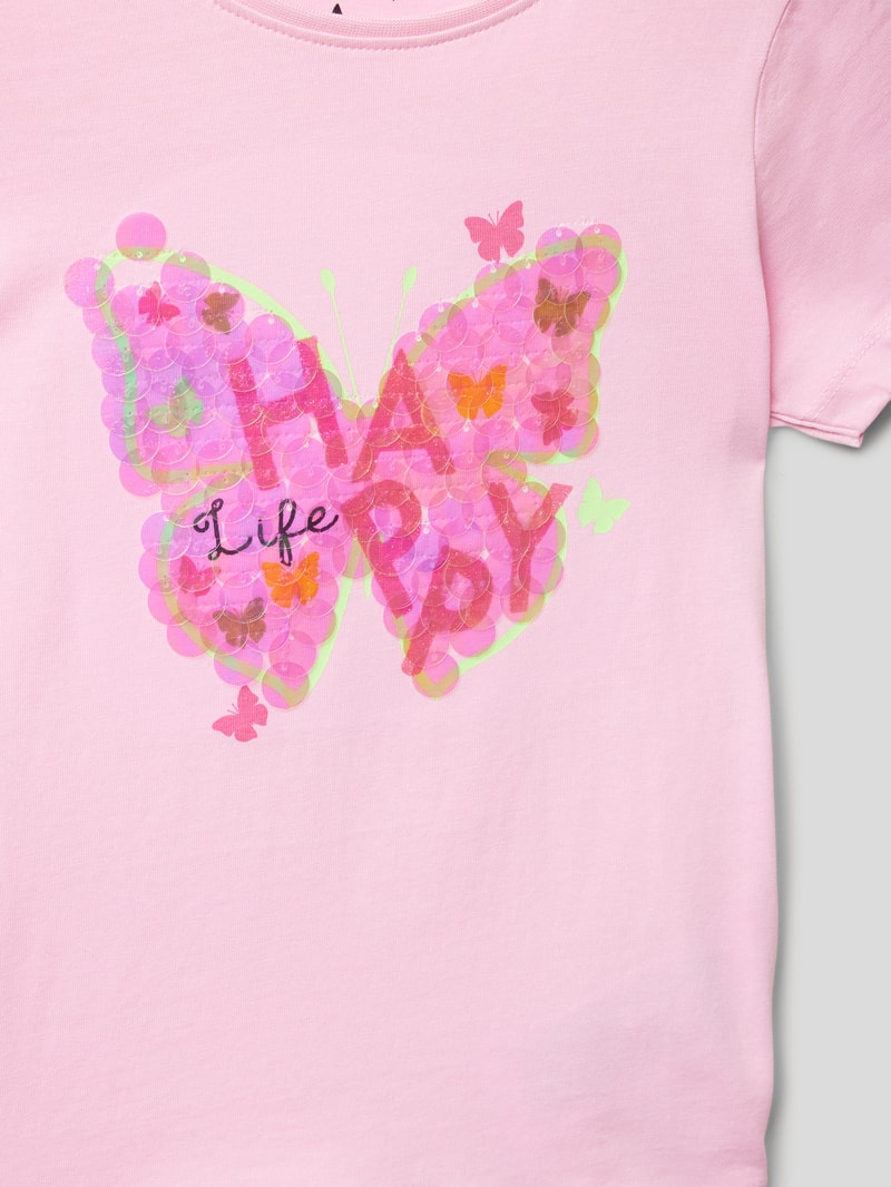 T-Shirt mit Paillettenbesatz in pink