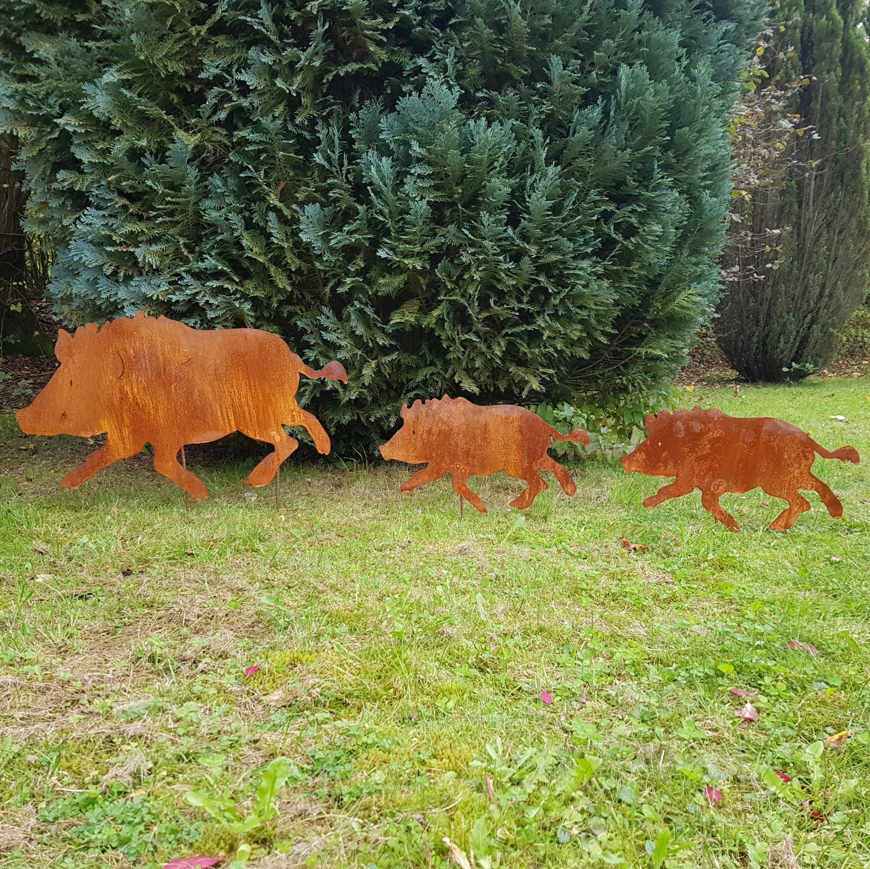 Demmer Lasercut Gartenstecker Edelrost Wildschwein-Rotte (3-St)
