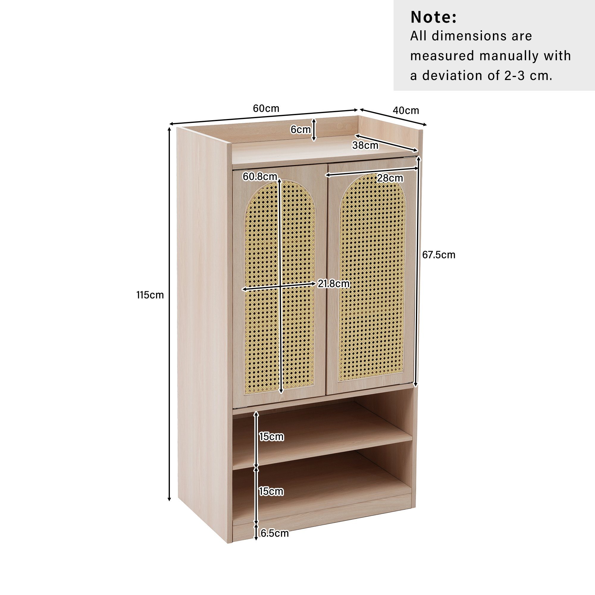 OKWISH Highboard sideboard (Sideboard mit Polyrattan-Tür), Mit verstellbaren Einlegeböden, Schuhschrank Landhausstil