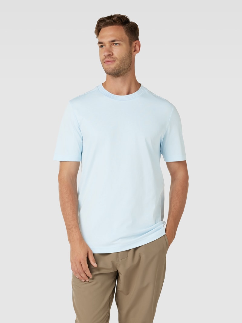 T-Shirt mit geripptem Rundhalsausschnitt in hellblau meliert