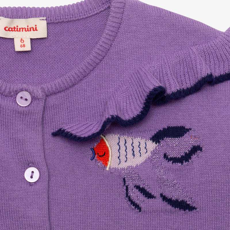Cardigan bébé fille tricot brodé poissons violet Catimini