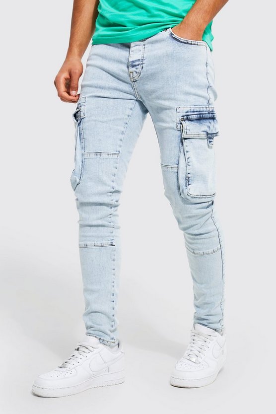 Skinny Stretch Cargo-Jeans mit 3D-Taschen