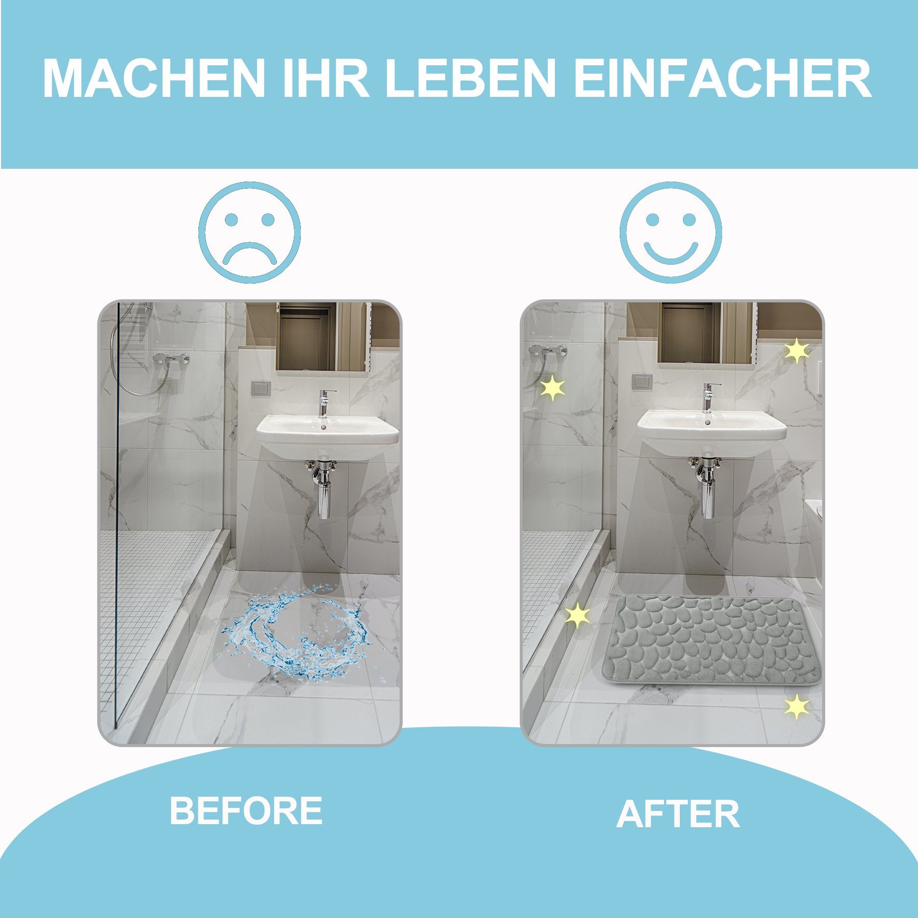 Badematte Badematte Memory Foam, Badvorleger Rutschfest Waschbar 2-Tlg CALIYO, Memory Schaum, rutschhemmend beschichtet, schnell trocknend, strapazierfähig, Polyester, Badematte Duschvorleger Duschteppich für Badewanne, Dusche, Badezimmer