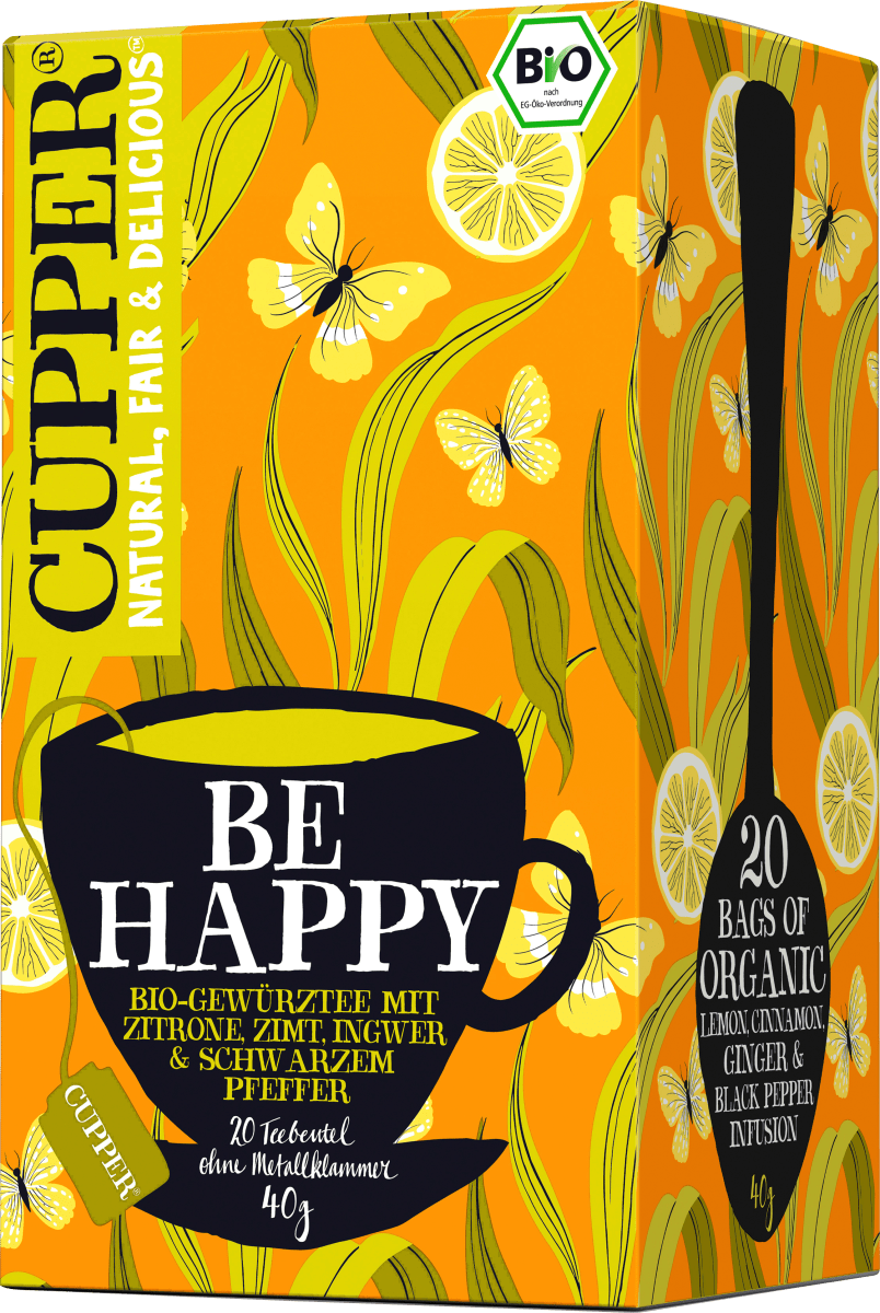 Gewürztee \Be Happy\ mit Zitrone, Zimt, Ingwer, schwarzer Pfeffer (20 Beutel), 40 g