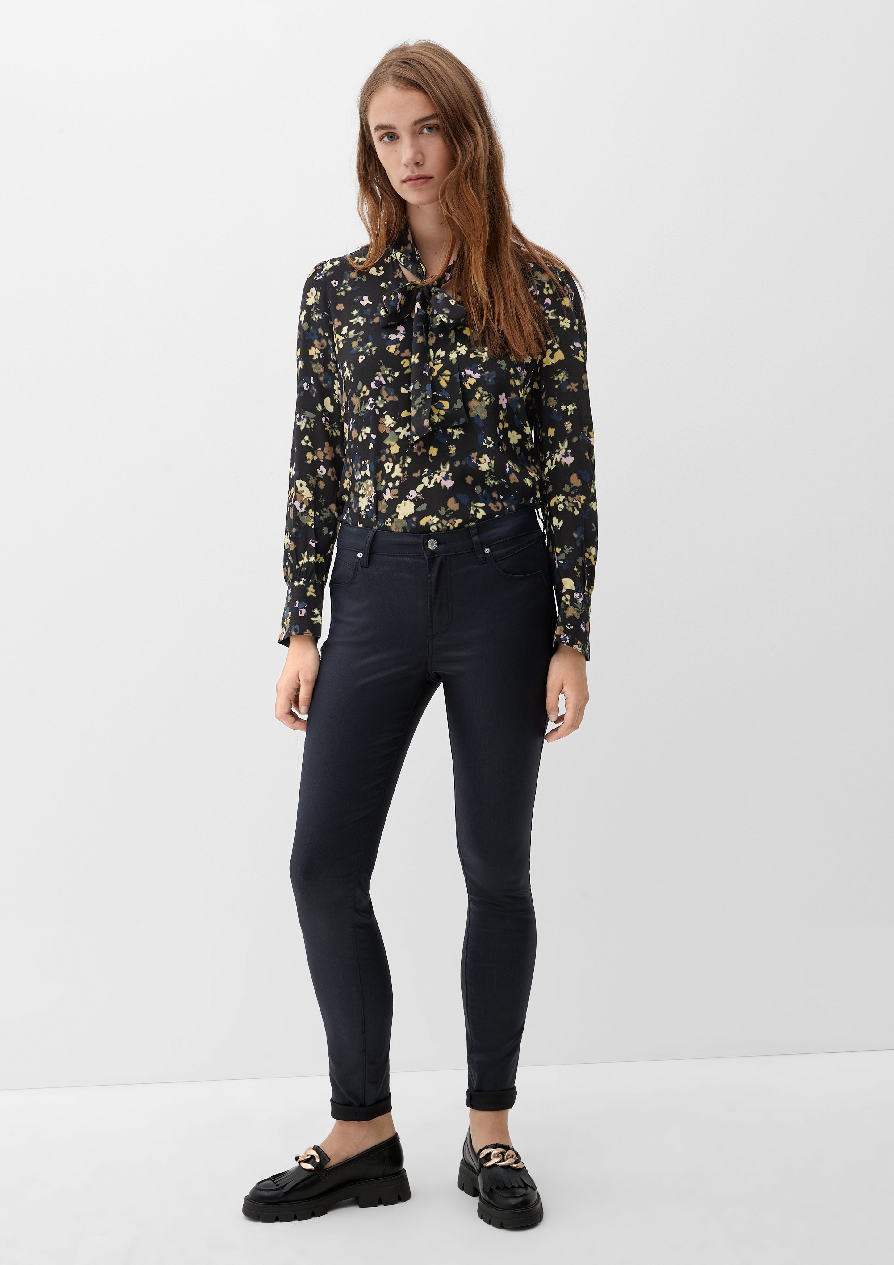 s.Oliver Langarmbluse Bluse mit Schluppe Raffung