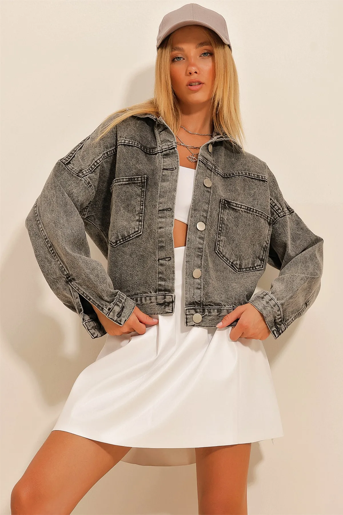 Trend Alaçatı Stili  Jacke - Grau - Regular Fit