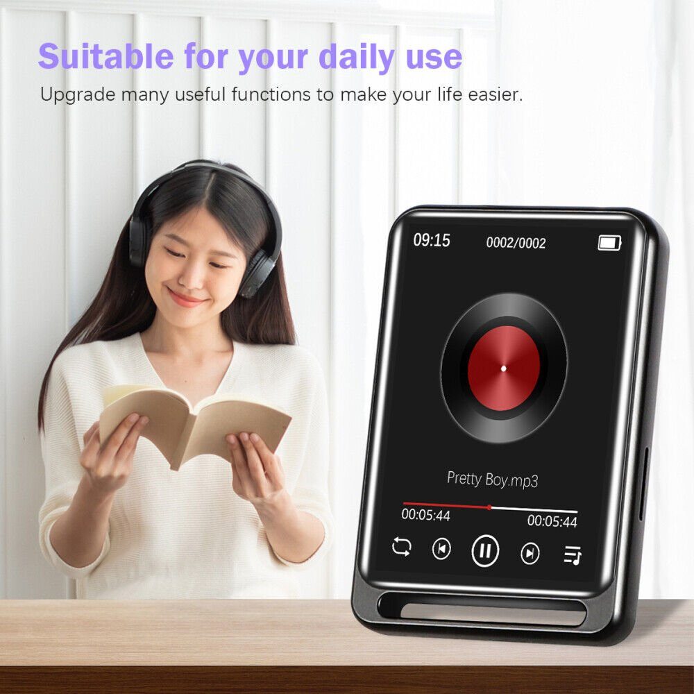 ERHWIO Musik-Player Bluetooth5.0 MP3 verlustfrei 2,4-Zoll-Vollbild MP3-Player (Bewegungsunterstützung für UKW-Radiorecorder 55h)