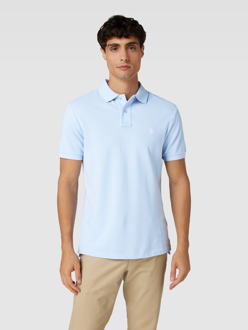 Poloshirt mit Logo-Stitching Modell 'BASIC' in hellblau