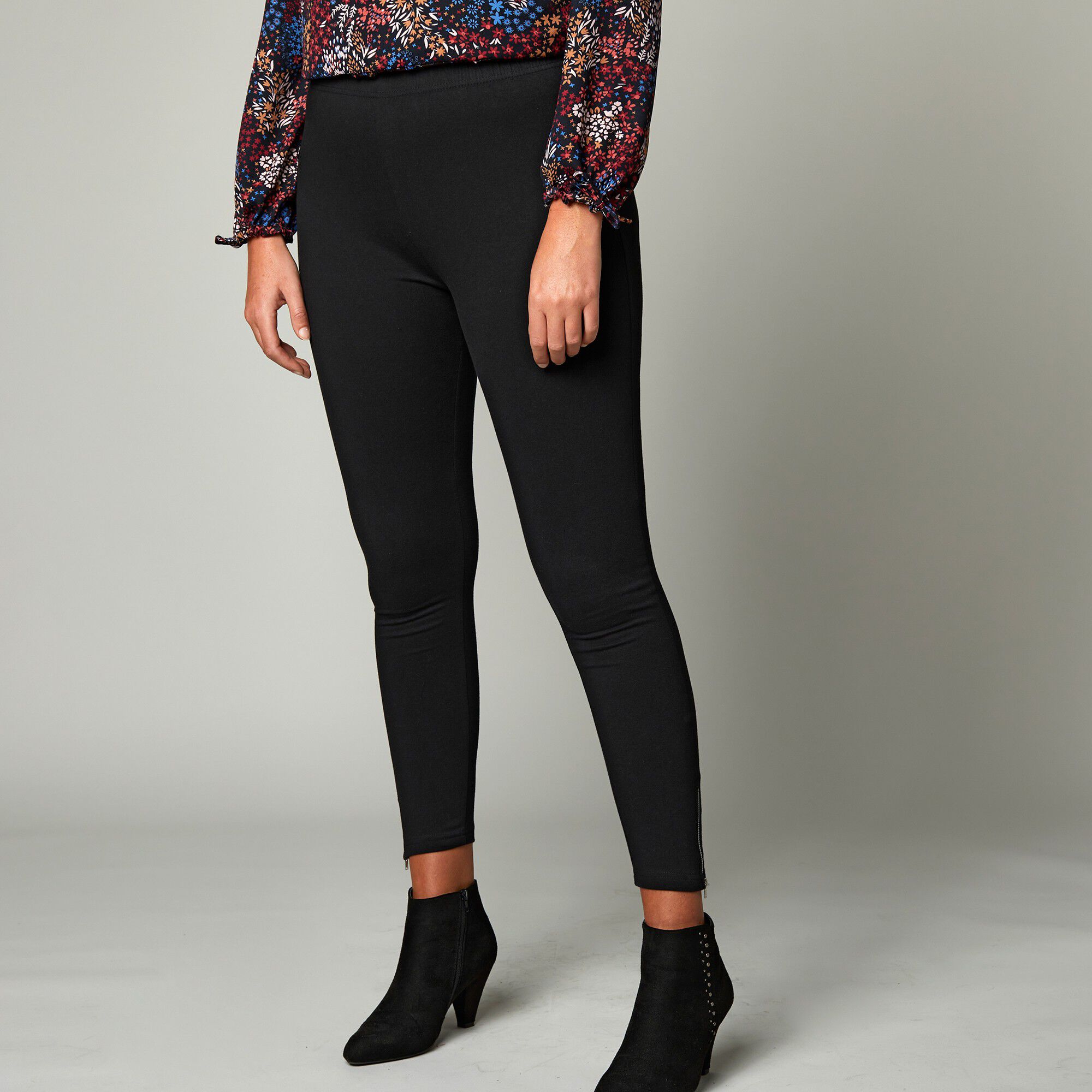 Legging bas de jambe zippé, taille élastiquée