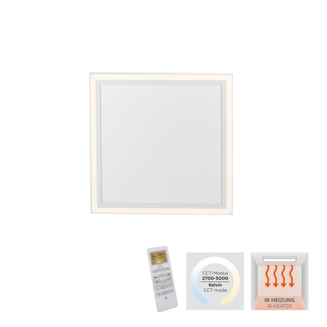 JUST LIGHT JUST LIGHT.  LED Deckenpanel mit IR-Heizung BEROA, 1xLED-Board/35W/2700-5000K, Weiss