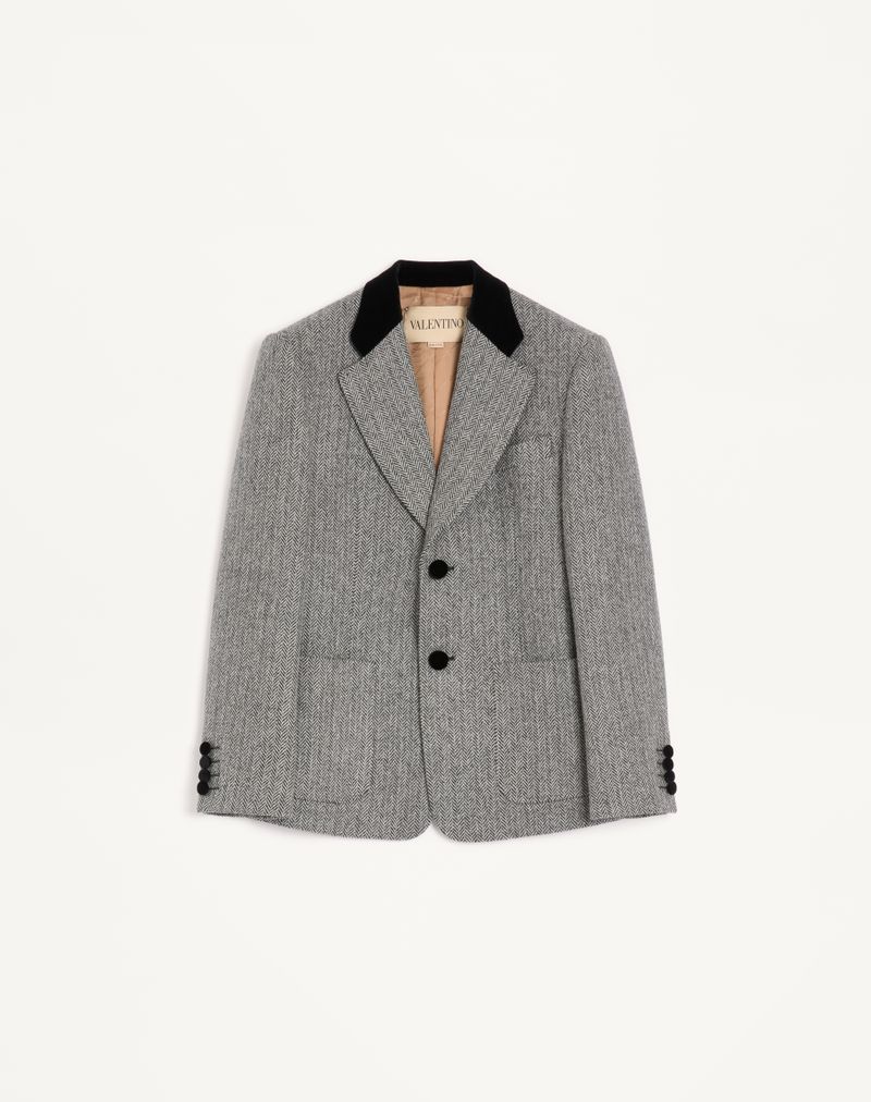 Jaqueta Valentino de lã com estampa chevron e abotoamento simples