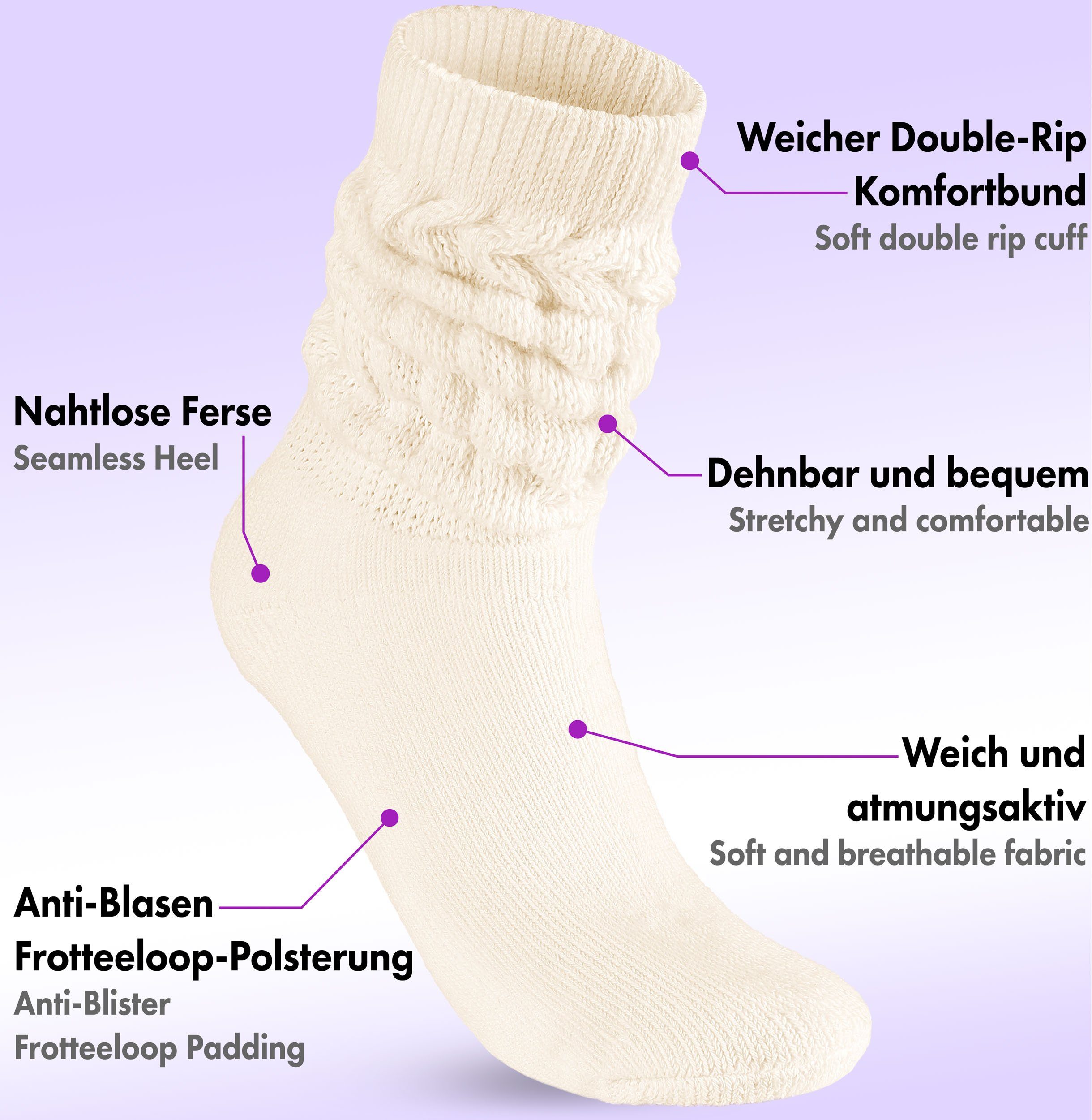 BRUBAKER Schoppersocken Slouch Socken - Damen Fitnesssocken (80s Style, 1-Paar, Baumwolle) Knit Sportsocken für Fitness, Yoga, Workout, Gymnastik und Wellness