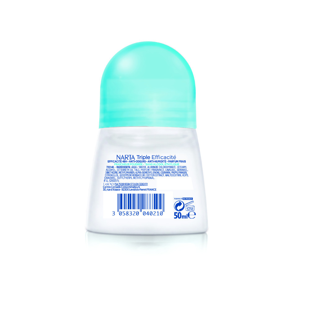 NARTA Narta Fraîcheur Poudrée Déodorant Bille Femme Anti-Transpirant Triple Efficacité 48h
