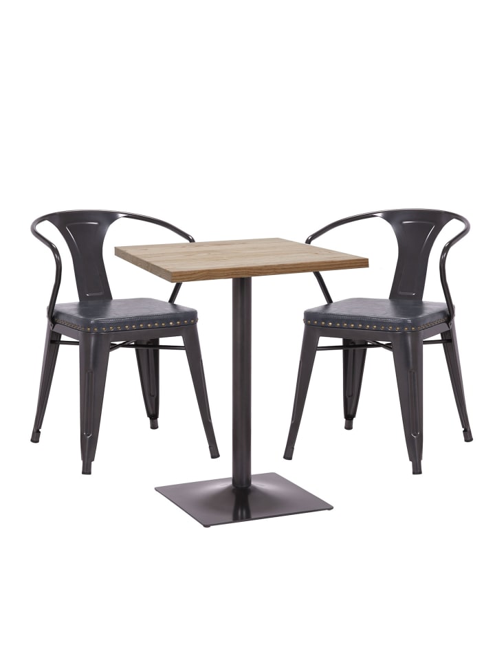MCW Set Bistrotisch und 2x Stuhl H10d, Schwarz-grau, Tisch hellbraun günstig kaufen onesize