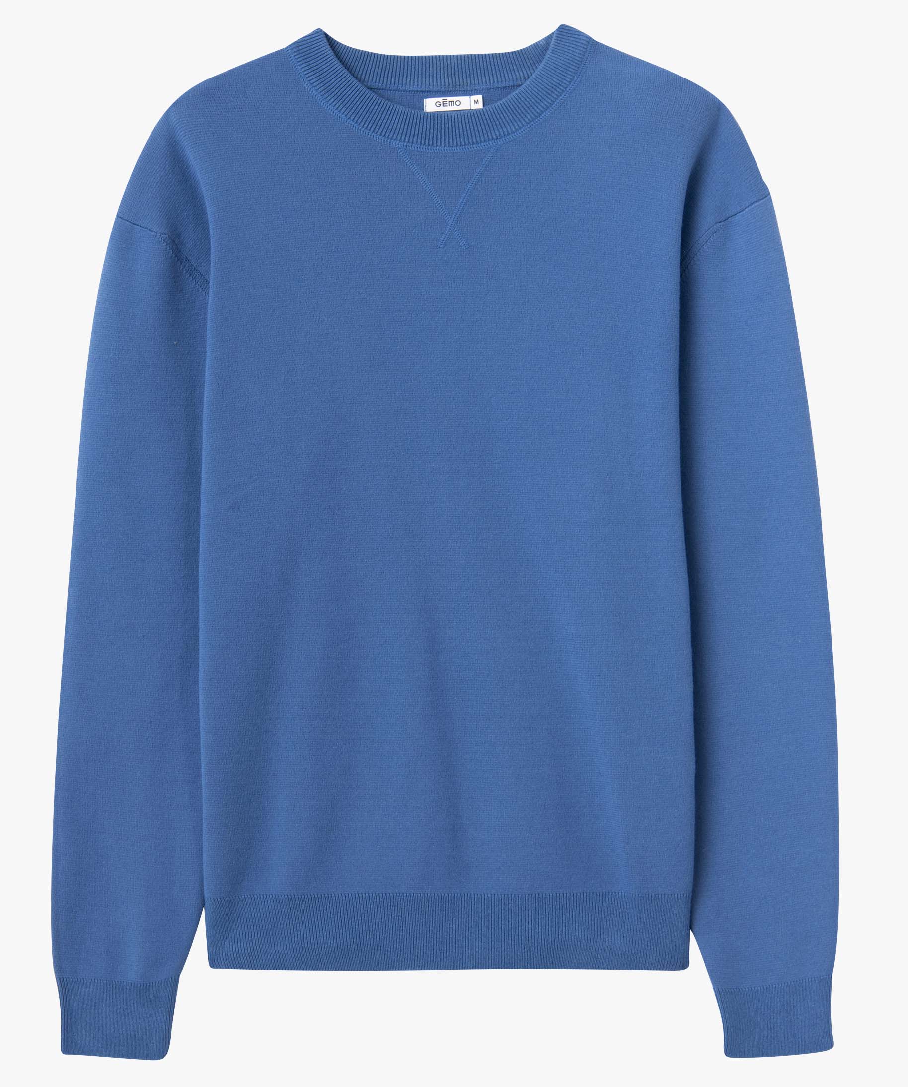 Pull homme à col rond en maille unie bleu | GEMO