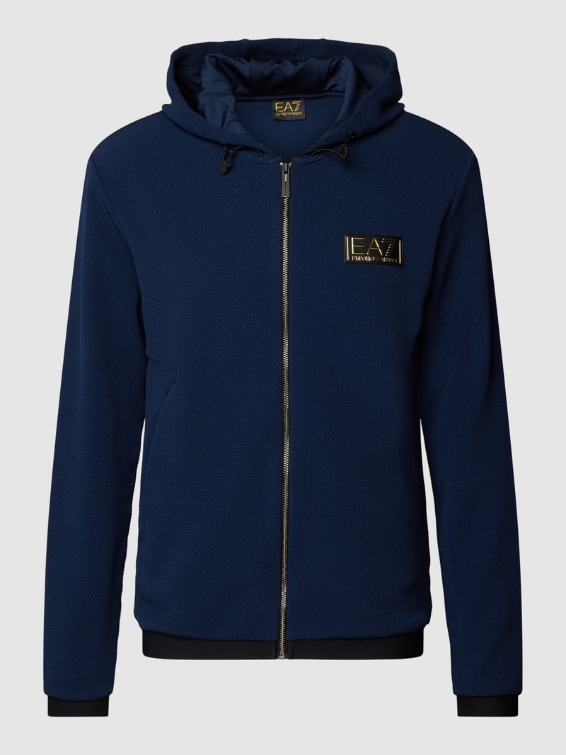 Sweatjacke im fein strukturierten Design in marineblau