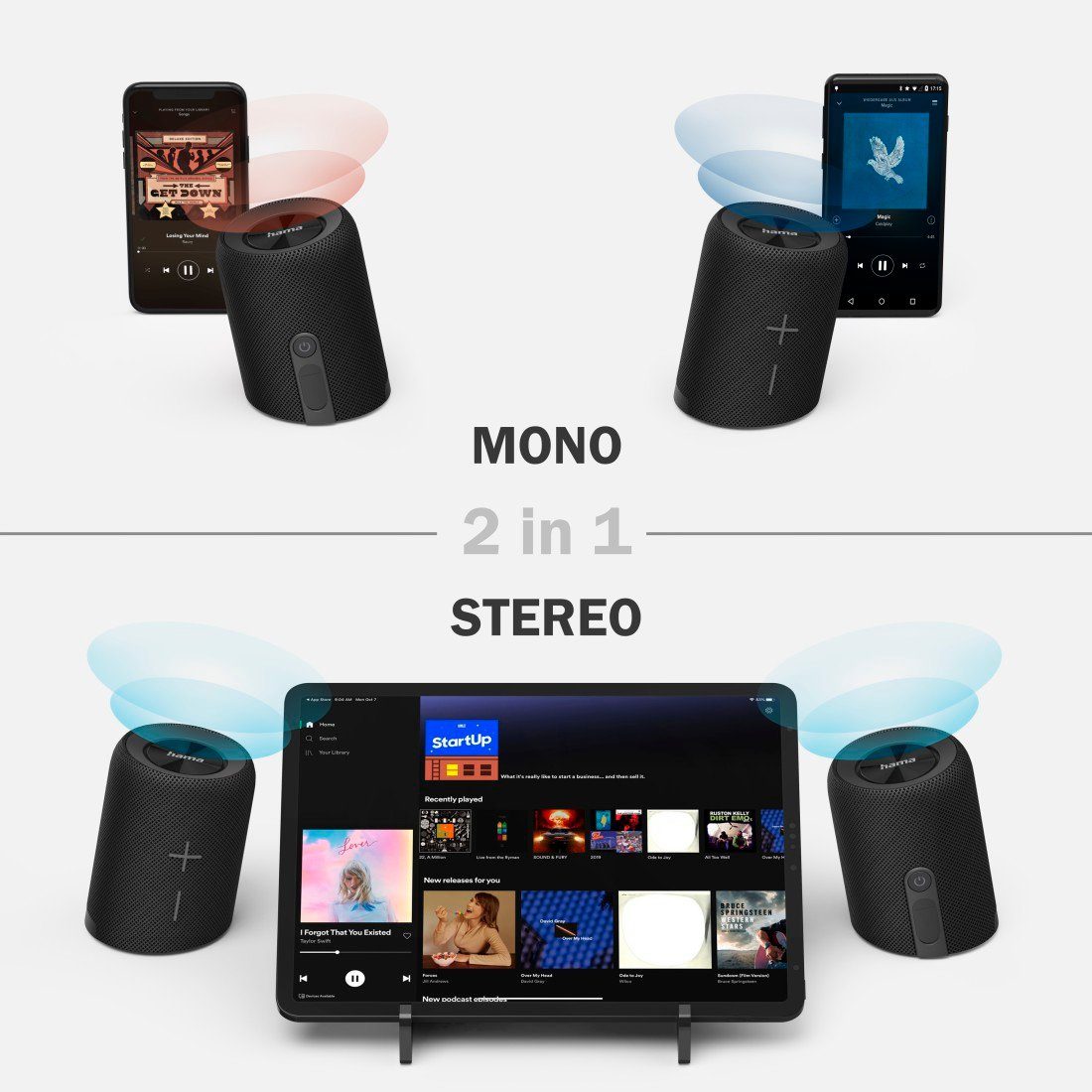 Hama Bluetooth Lautsprecher kabellos IPX7 wasserdicht Outdoor 2in1 teilbar Bluetooth-Lautsprecher