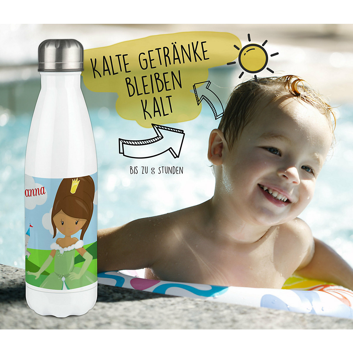 Edelstahl Kinder Thermoflasche / Trinkflasche bunt Prinzessin Spülmaschinenfest, Auslaufsicher, Bruchfest, Doppelwandig, Für Heißgetränke geeignet, Mit Deckel, Isoliert