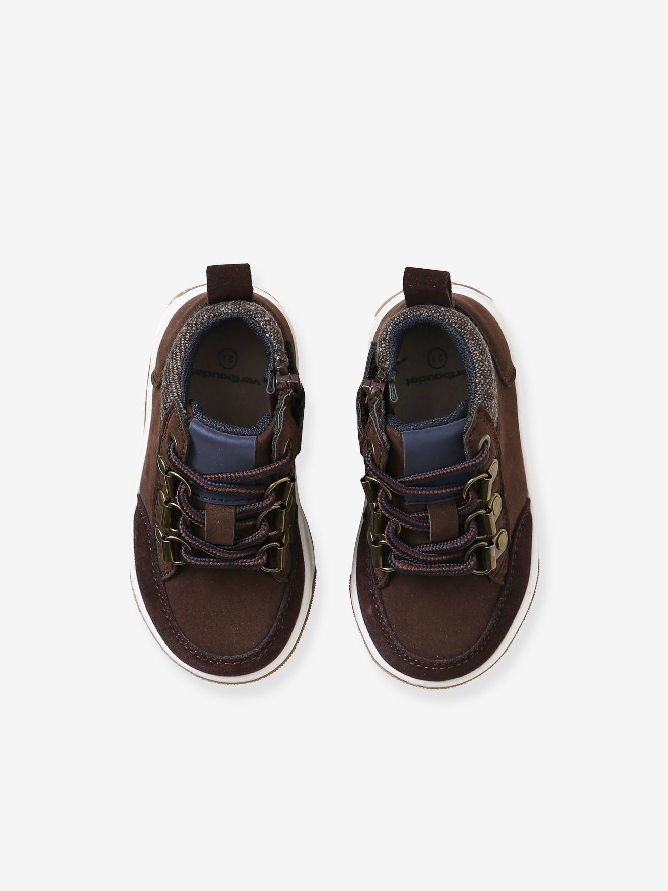 Vertbaudet Jungen Baby Boots, Schnürung & Reißverschluss - braun