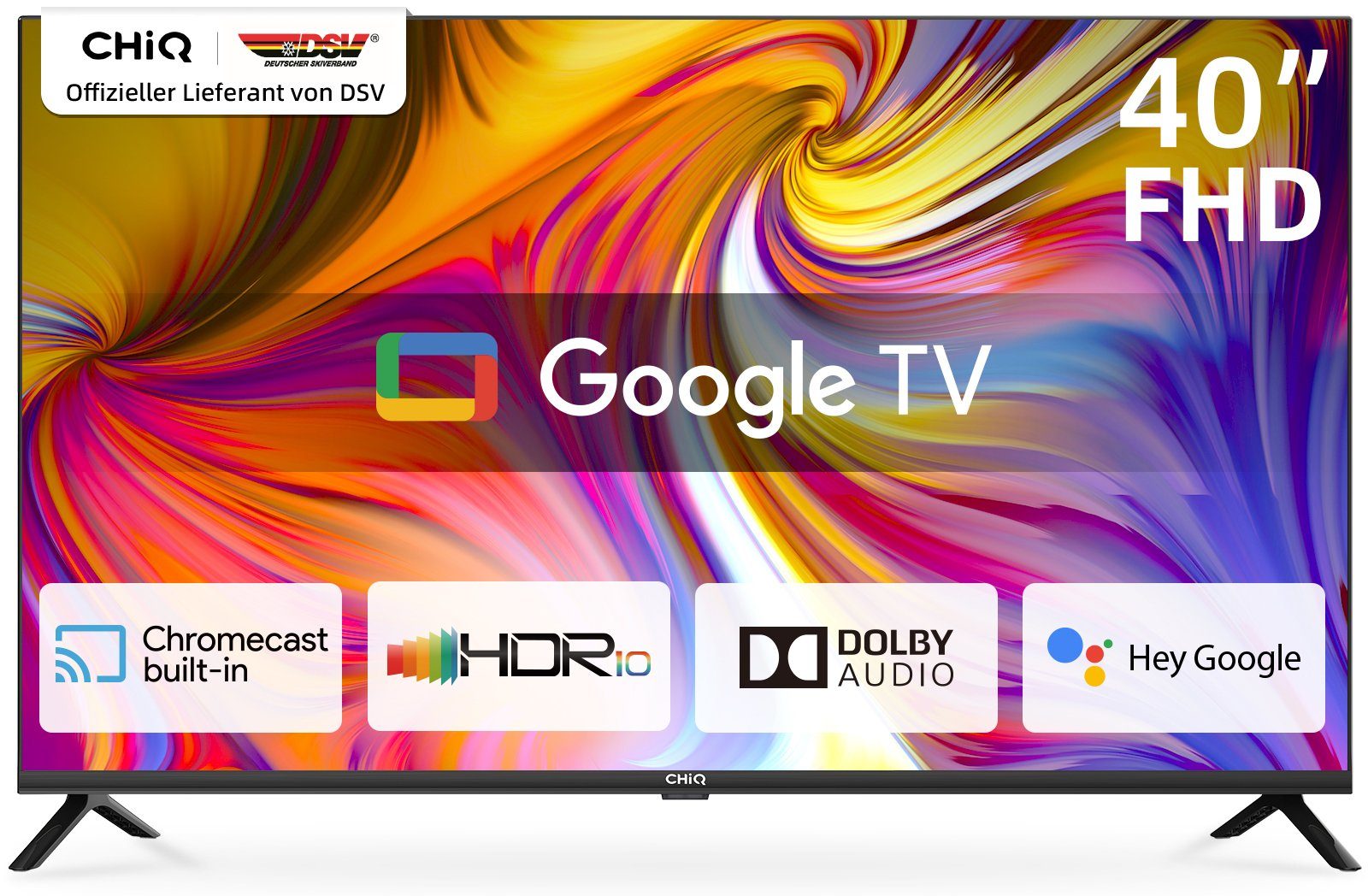 CHiQ L40H7G LED-Fernseher (100,00 cm/40 Zoll, Full HD, Smart-TV, Google TV, Google Assistant,Chromecast,Youtube,Triple Tuner(DVB-T2/T/C/S2)