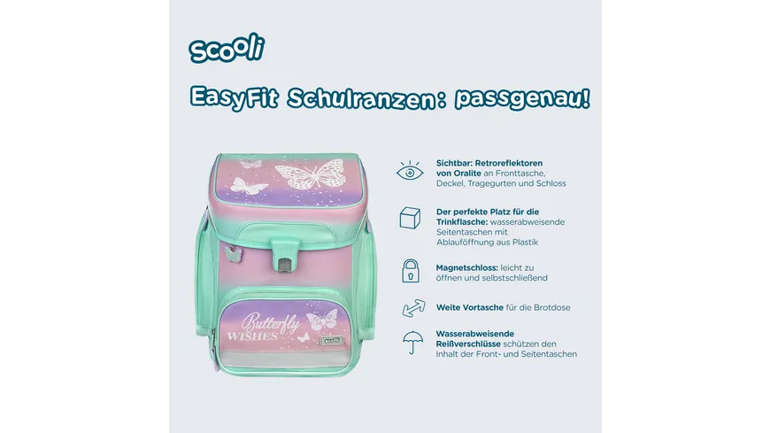 Scooli Butterfly EasyFit Schulranzen-Set 5teilig