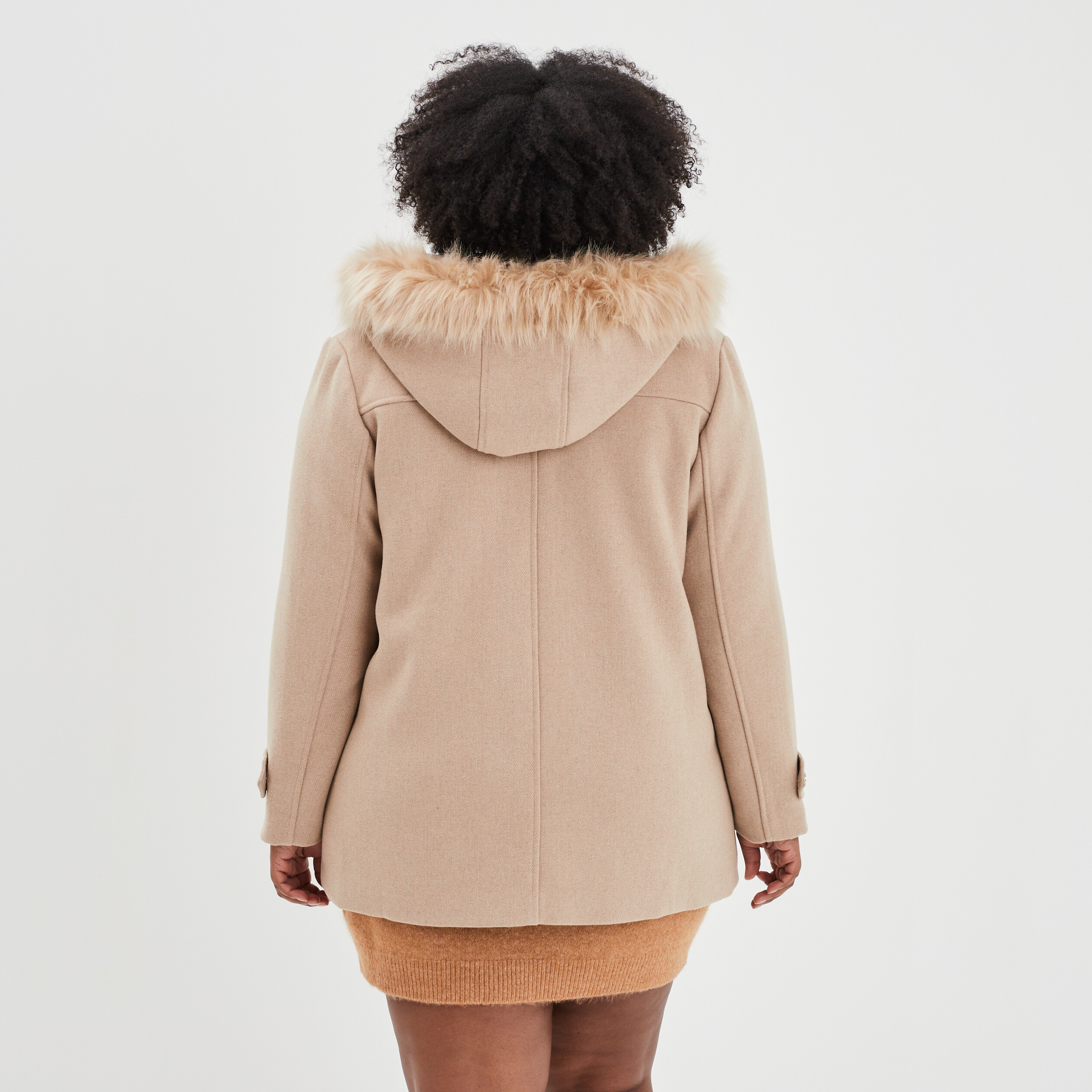Manteau à capuche fourrure amovible beige femme grande taille | La Halle