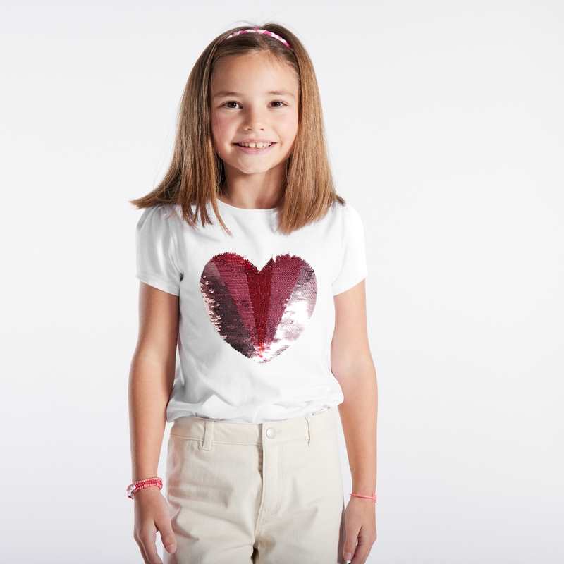 T-shirt à sequins magiques motif cœur rose fille