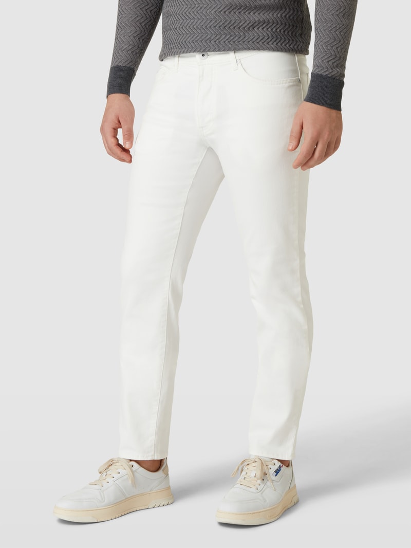 Straight Fit Jeans mit Label-Patch Modell 'Cadiz' in weiß