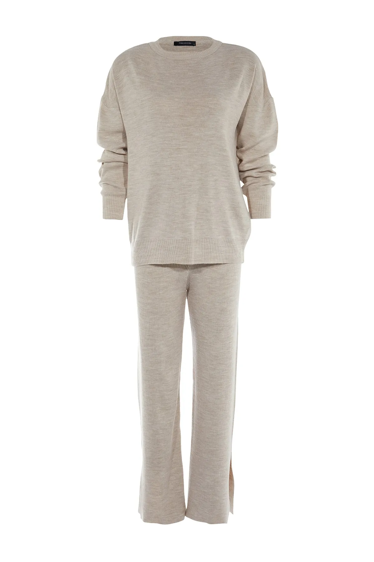 Trendyol Collection  Beige Wide Fit Basic-Hose Strickoberteil und -unterteil-Set TWOAW22AU0040