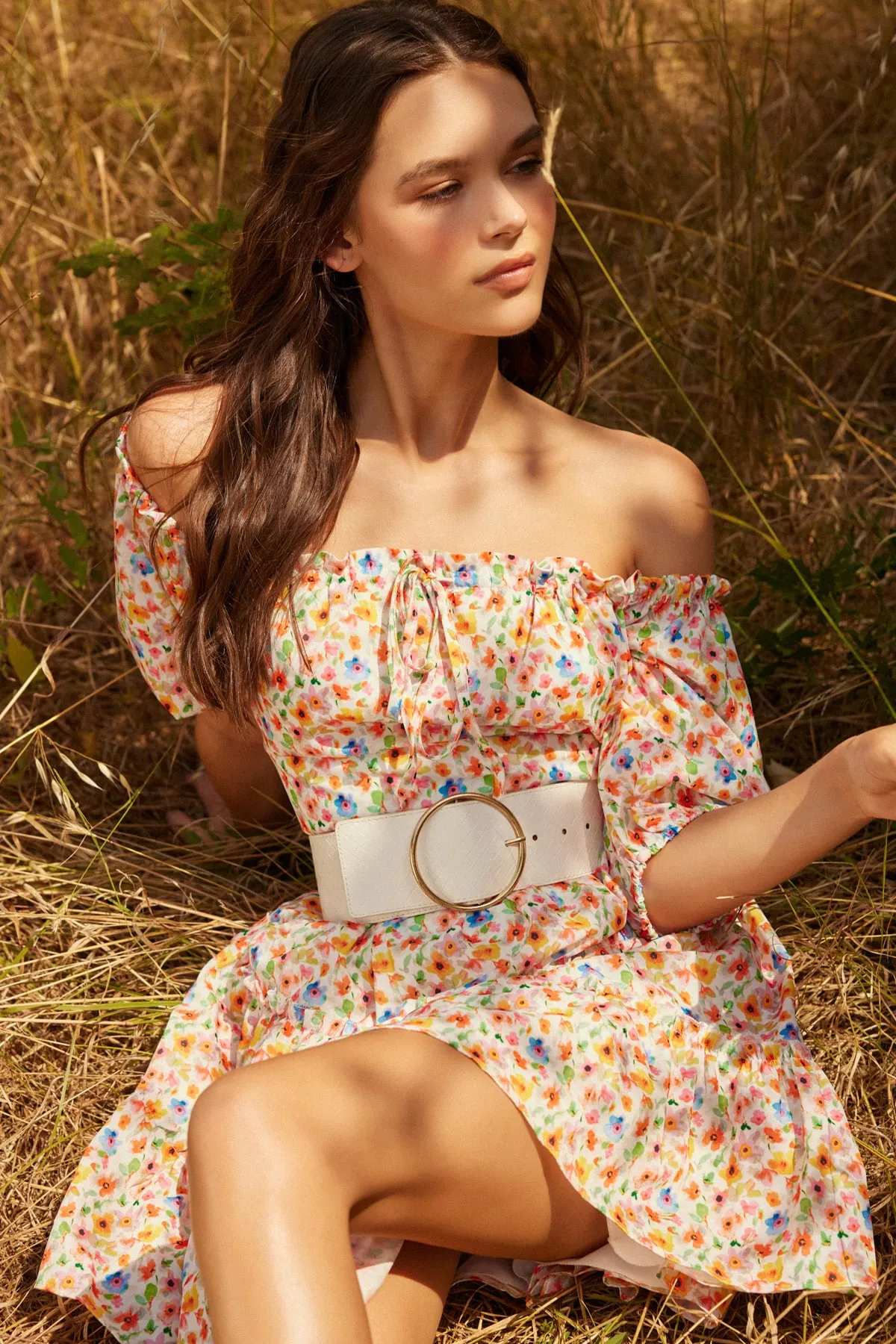 Trendyol Collection  Mehrfarbiges, gewebtes, gewebtes Minikleid mit Rüschen und Blumenmuster an der Taille TWOSS21EL3292