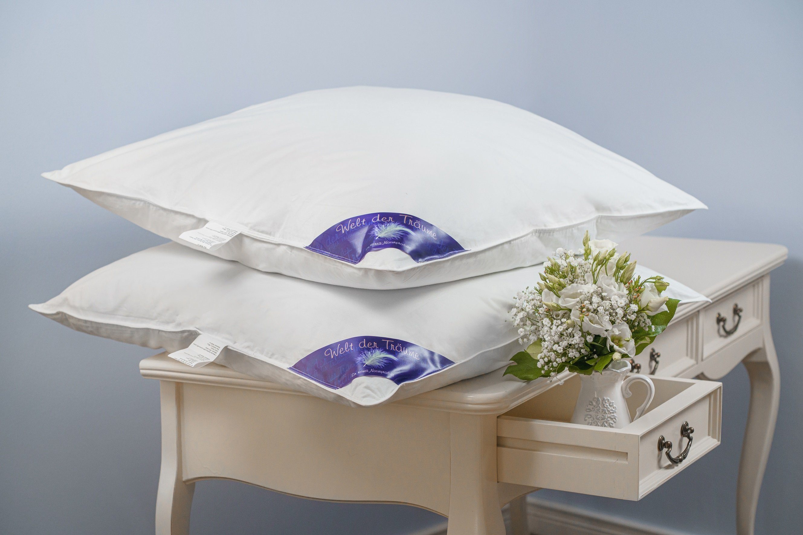 Daunenkissen Daunenkissen Kissen Federkissen Kopfkissen Kinderkissen Daunen Federn Bettwaren DownPillow FeatherPillow 80 x 80 700 Gr., Welt der Träume, Füllung: 60% Daunen/ 40% Federn, Designed in Germany - Made in Europe