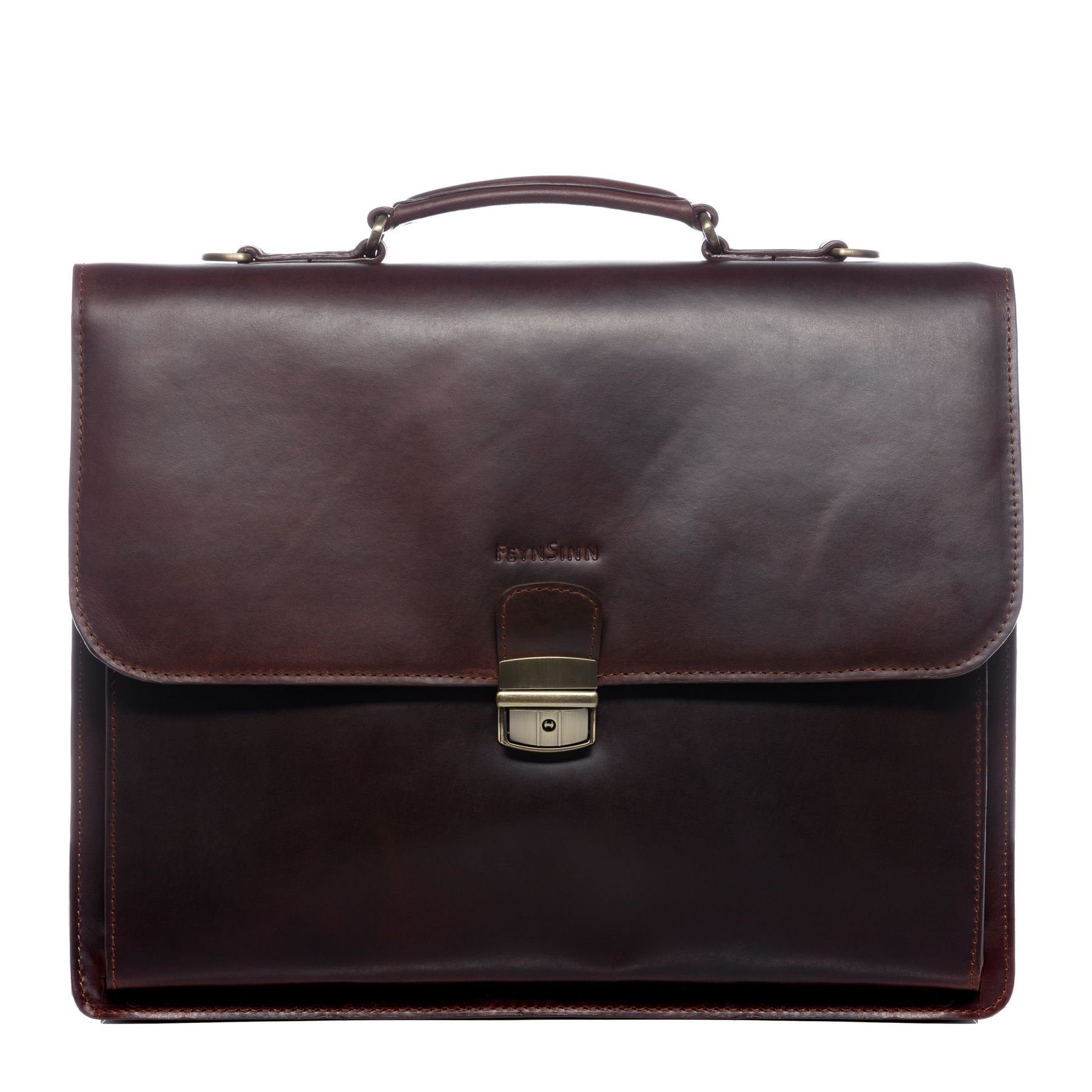 FEYNSINN Laptoptasche Leder Businesstasche Herren EMILIO, Laptoptasche 15,4 Zoll, Aktentasche Echtleder Herren braun-cognac