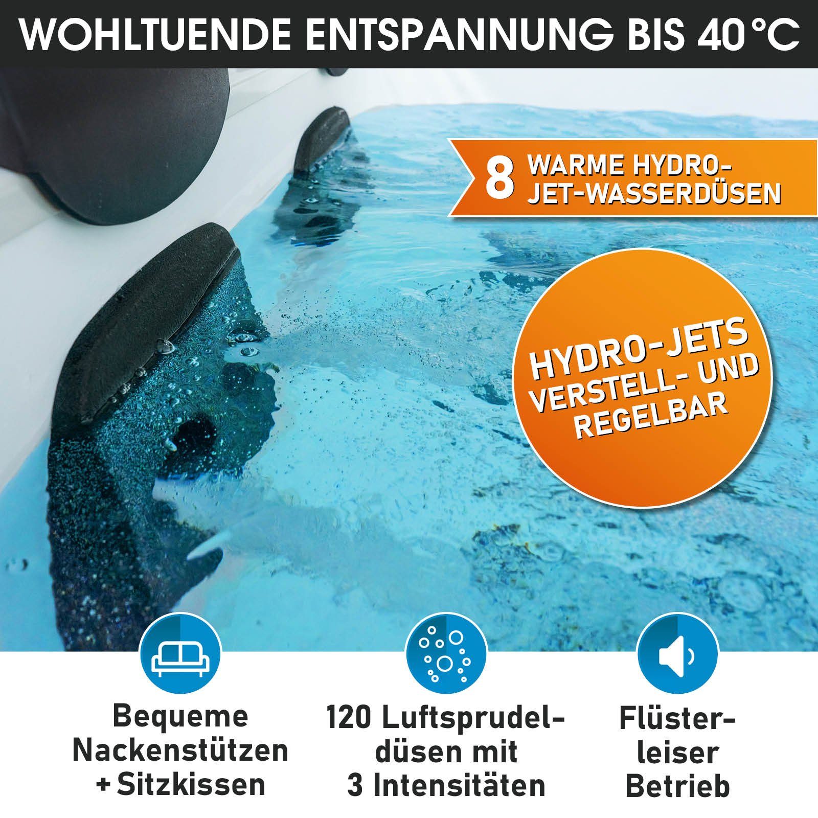 BRAST Whirlpool MSpa Oslo mit Fester Außenwand, LED-Beleuchtung mit 20 Farben, (für 6 Personen, 160x160x65cm, 120 Massagedüsen), Ganzjähriger Einsatz Winterfest, In & Outdoor Pool