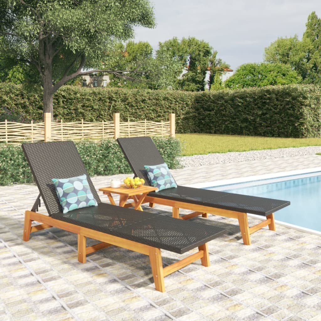 vidaXL Gartenliege 3-tlg. Garten-Lounge-Set Poly Rattan & Massivholz Akazie, 1 St.