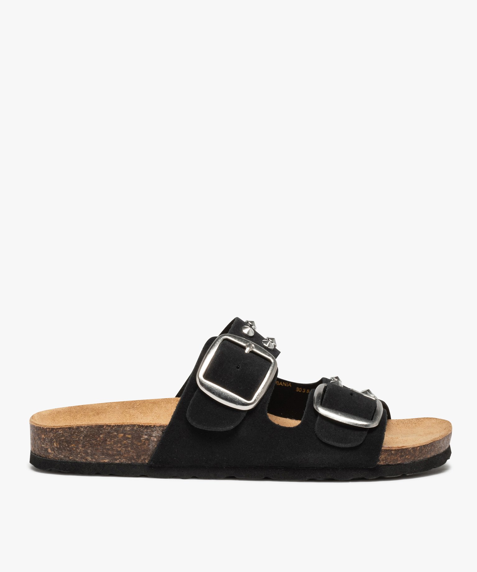 Mules femme à brides en cuir et clous métalliques noir | GEMO
