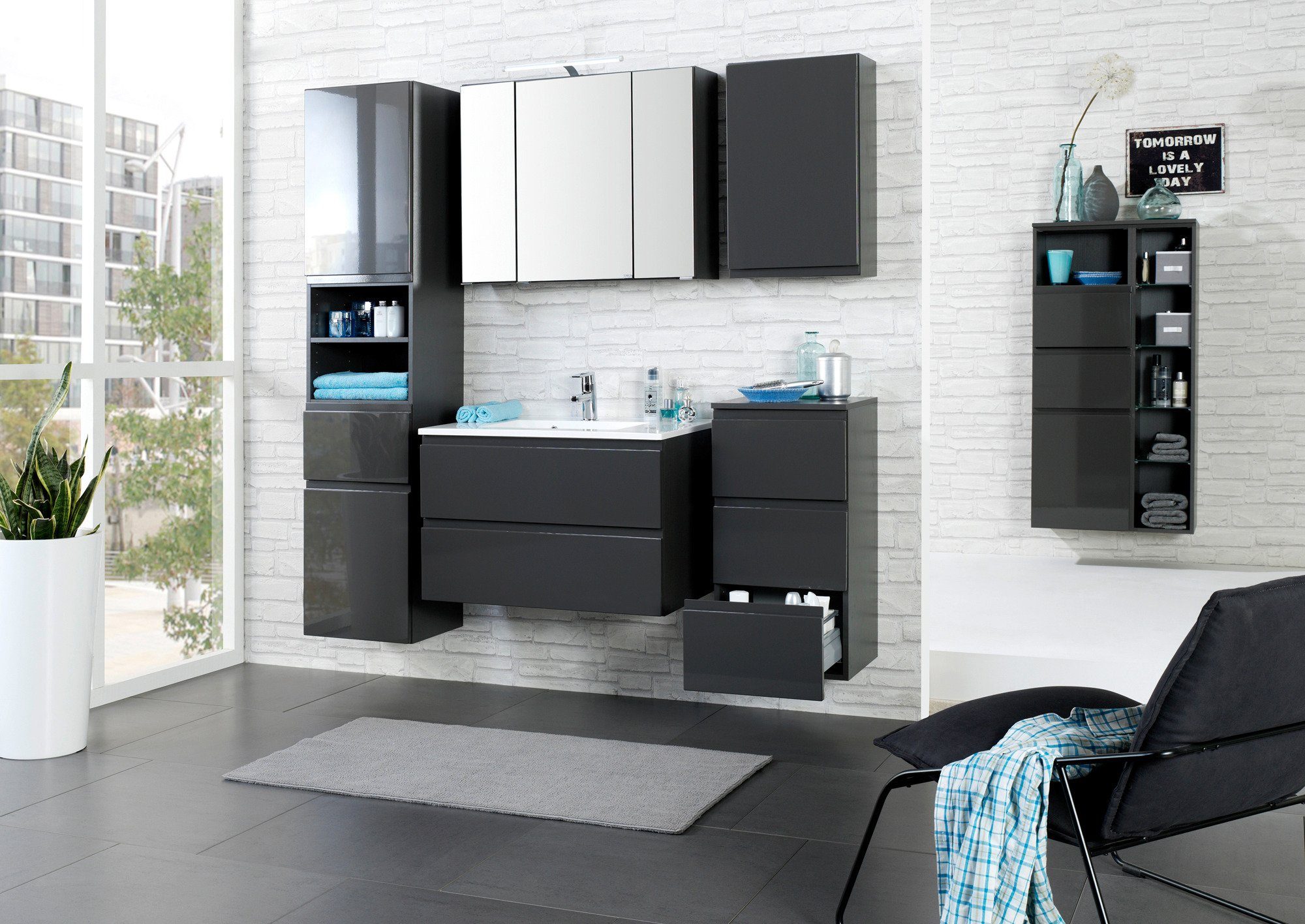 HELD MÖBEL Spiegelschrank Cardiff Breite 100 cm, mit Schalter und Steckdose