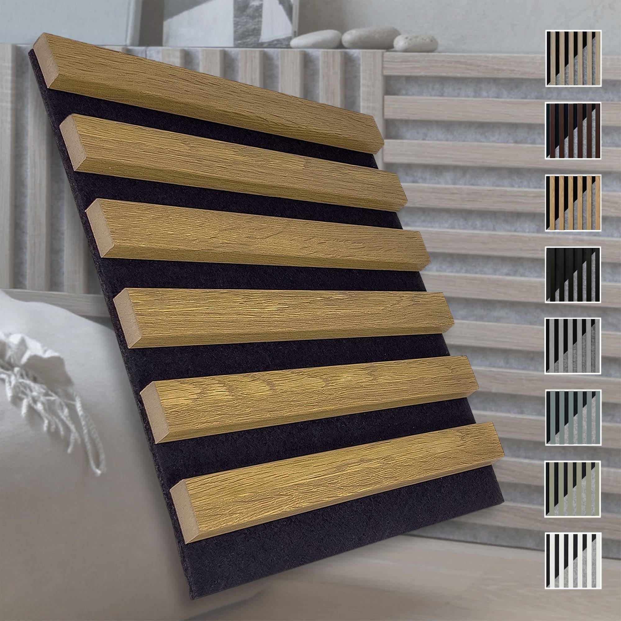 marbet design Wandpaneel, (Akustikpaneele Akustikquadrate 30x30cm Wandverkleidung Holz - (1 Paneel, schwarz - Eiche hell) horizontal aus MDF Deckenverkleidung)
