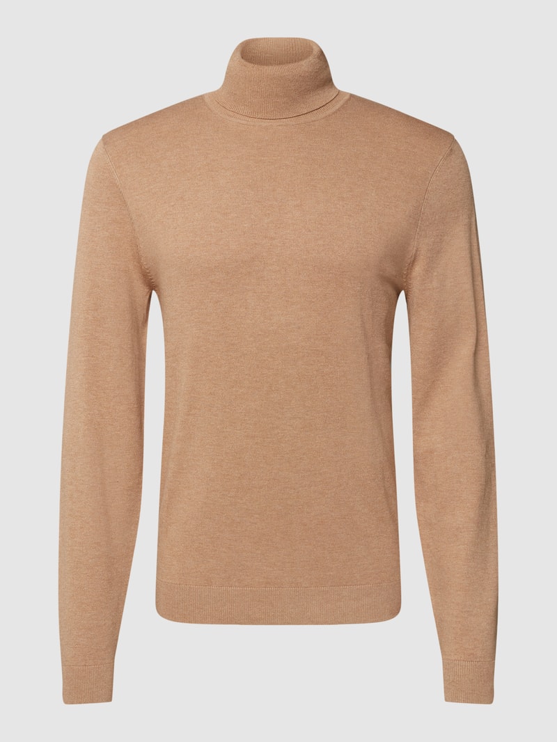 Longsleeve mit geripptem Rollkragen in sand meliert