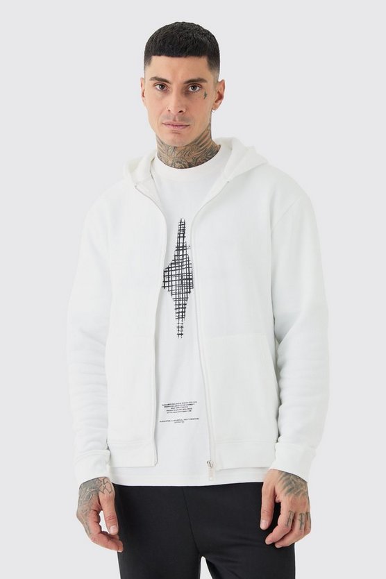 Tall Basic Hoodie in Weiß mit Reißverschluss
