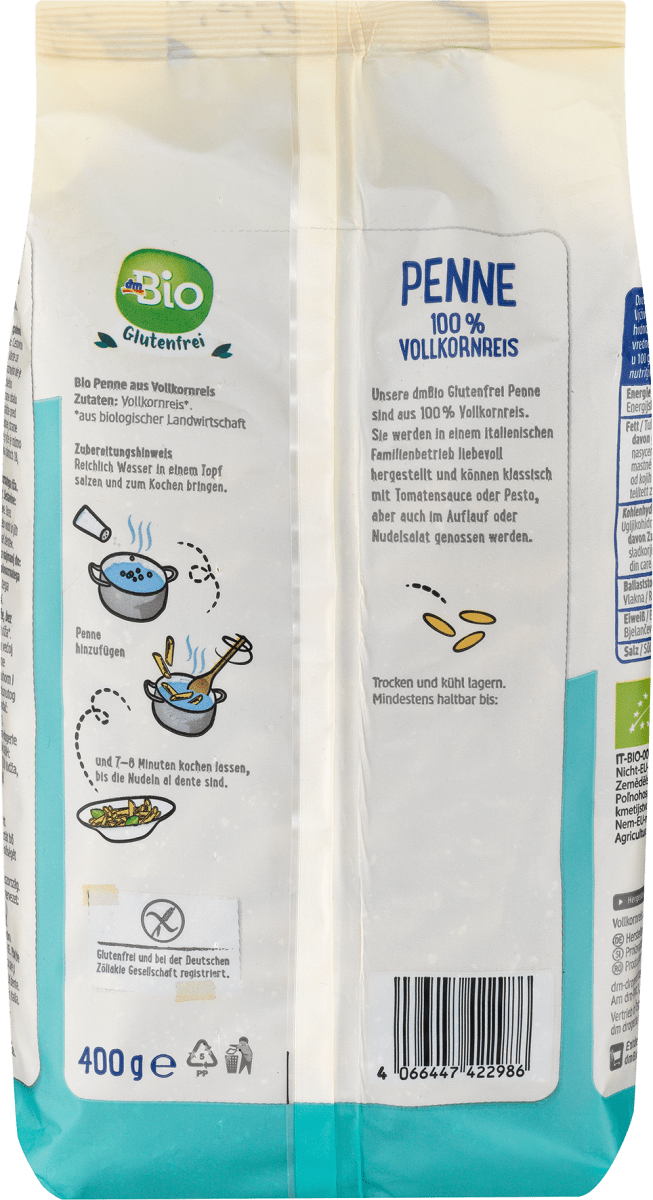 Nudeln, Penne aus Vollkornreis, 400 g