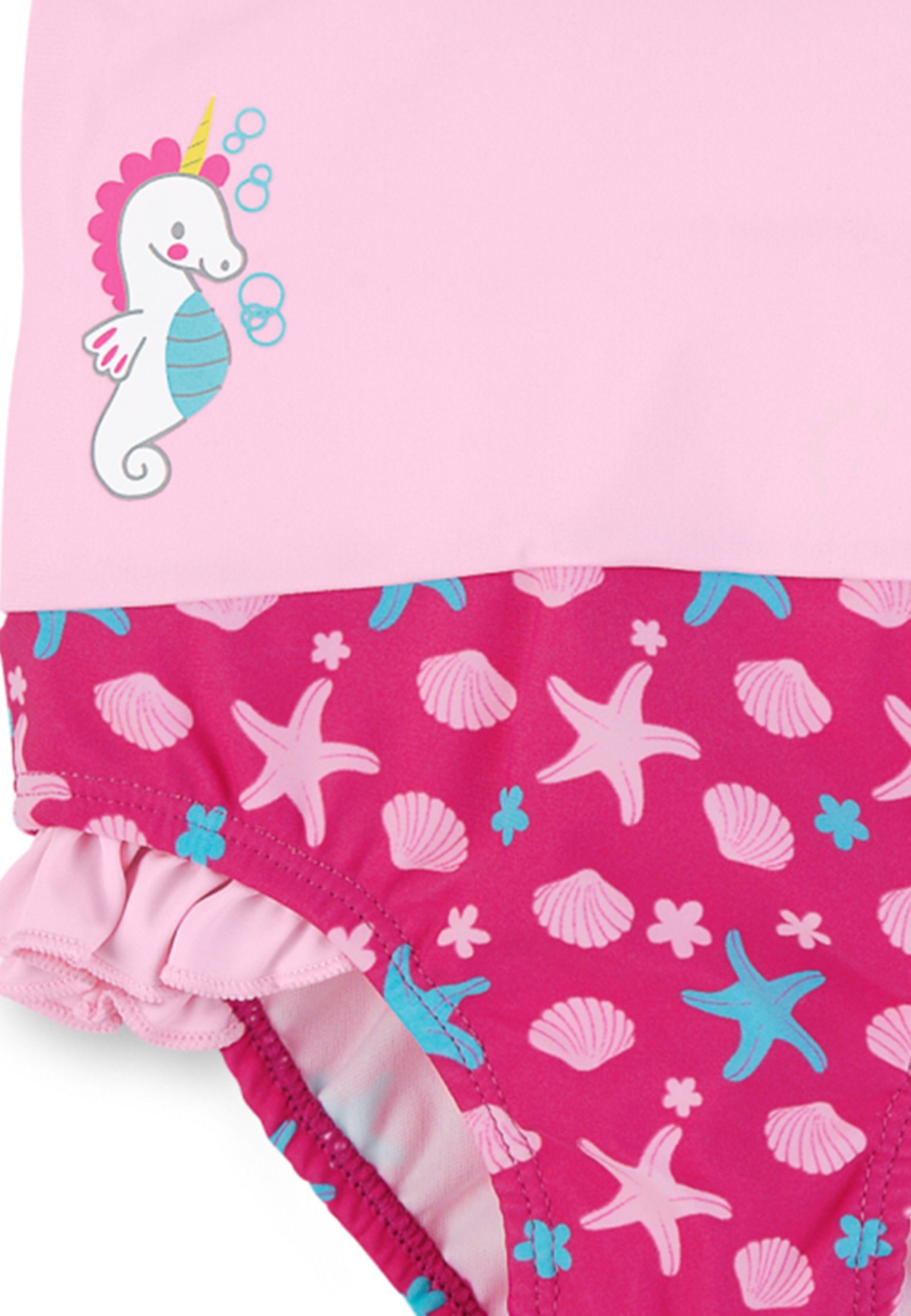 Sterntaler® Badeanzug Badeanzug uni + Seesterne Kinderbadeanzug - Badeanzug mit Rüschen in Magenta und Seesternen-Print, UV-Schutz 50+ Baby Badebekleidung mit Windeleinsatz
