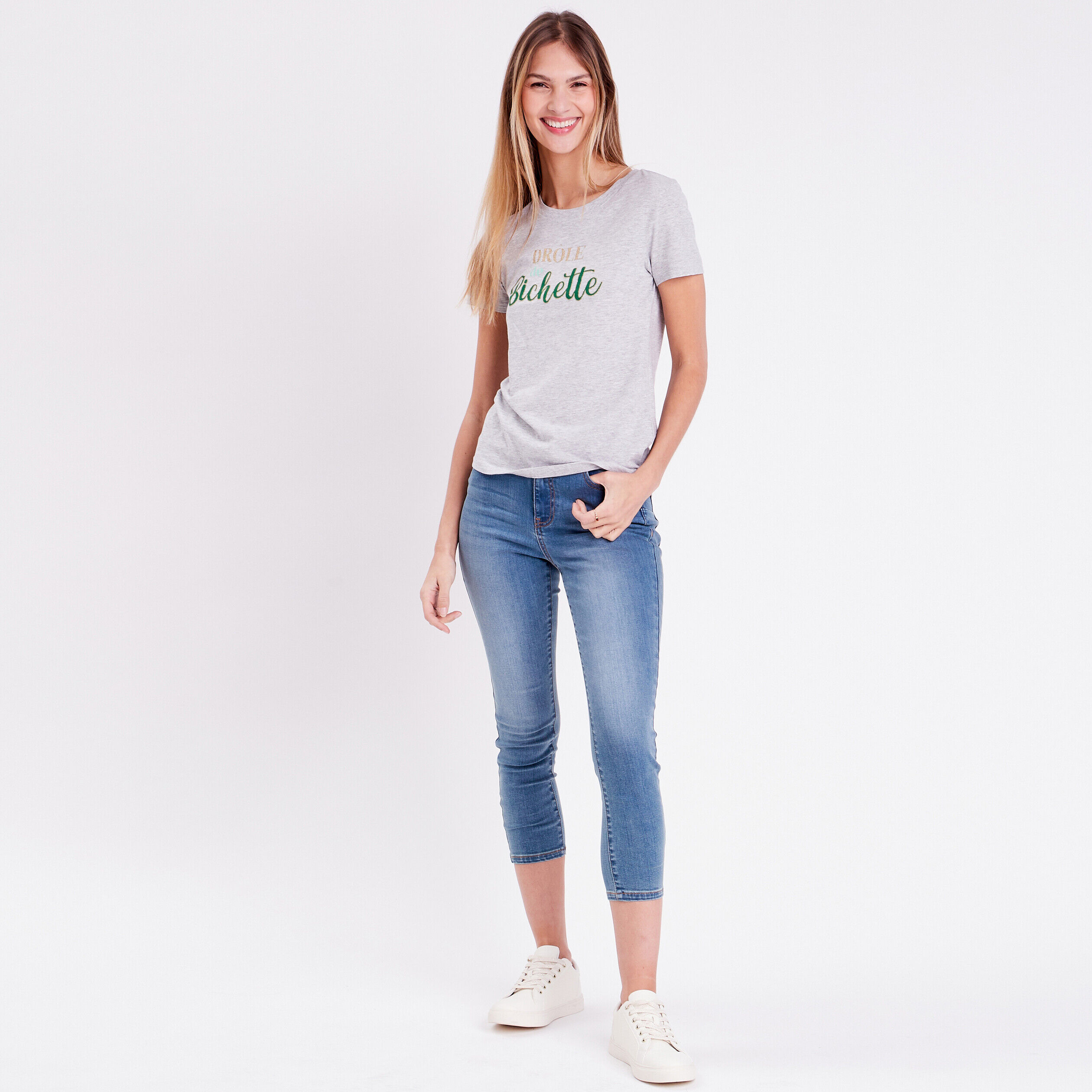 T-shirt manches courtes gris clair femme | Cache Cache