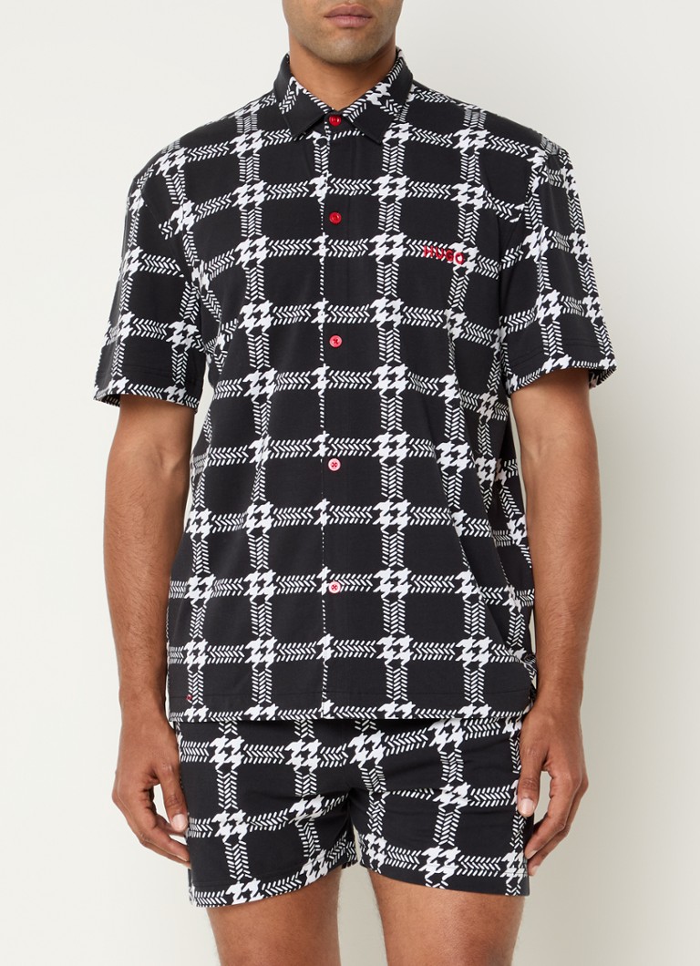 HUGO BOSS Houndstooth pajama set with print and side pockets