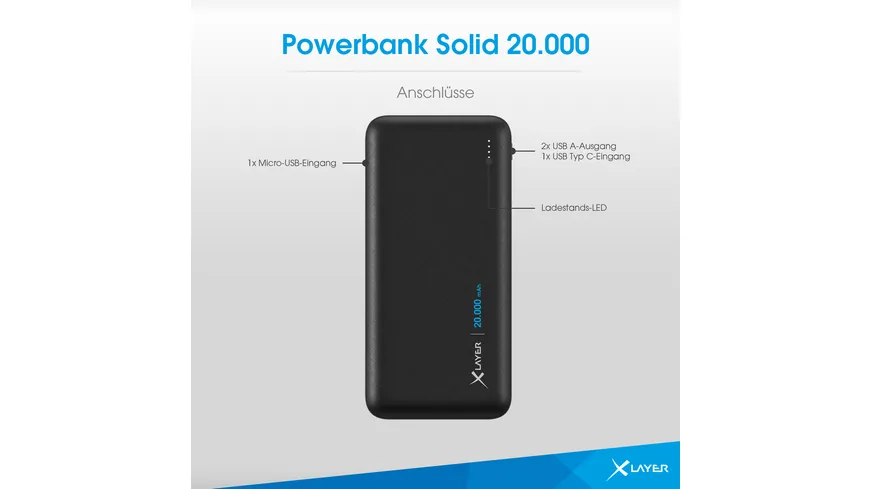 XLayer Powerbank Solid 20.000 mAh Black
