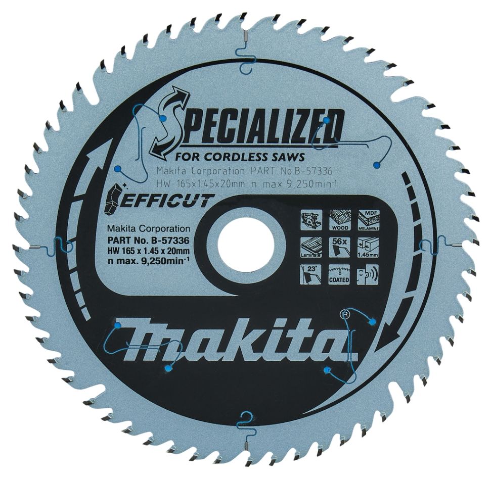 Makita priedai B-57336 Efficut HM pjūklo diskas 165 x 20 x 56T, storis 1 mm
