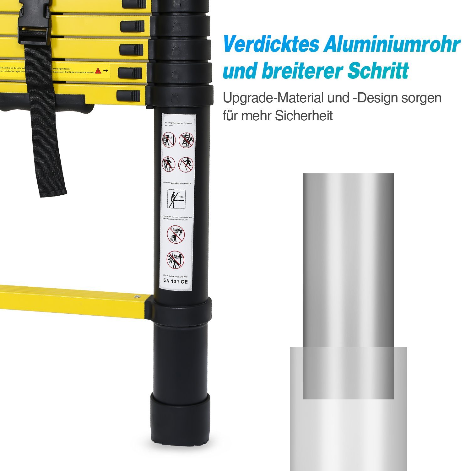 Yakimz Teleskopleiter Teleskopleiter Alu 4.4m Ausziehleiter Anlegeleiter mit haken