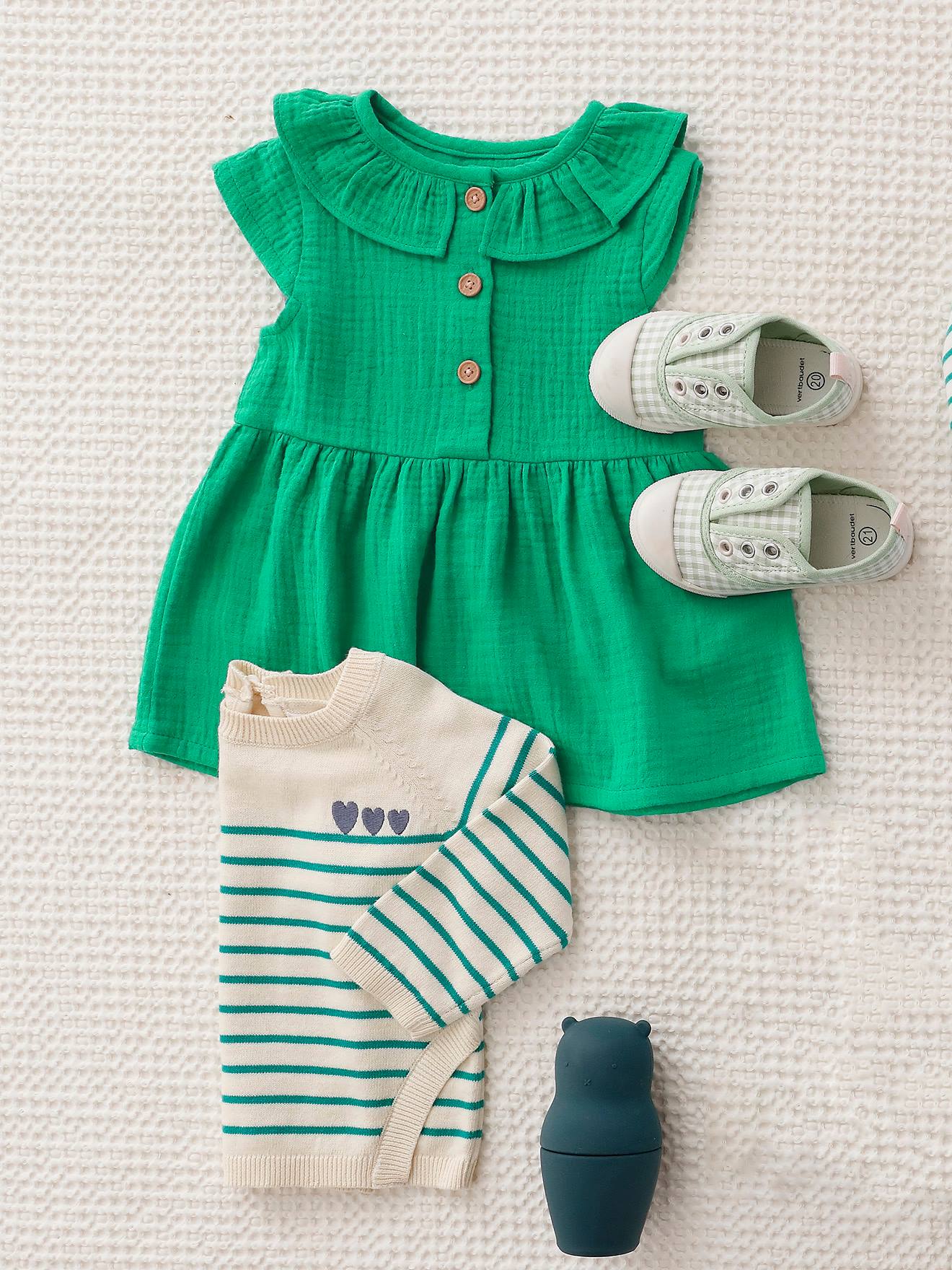 Robe à collerette bébé en gaze de coton vert